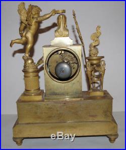 Pendule Epoque Restauration L'amitie Cupidon Bronze Dore Debut Xix° Siecle