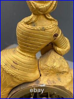 Pendule Epoque Romantique Xixe Decor De Femme Bronze Dore Ecran Email M1256