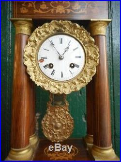 Pendule Horloge A Colonnes Portique Marqueterie N° 2
