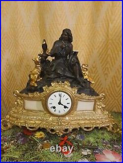 Pendule Horloge Ancienne 19ème siecle vers 1830 Sujet Jean De La Fontaine