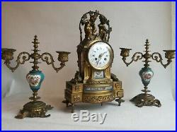 Pendule Horloge Candélabres Bougeoirs Louis XVI Bronze Doré Porcelaine Sevres 19