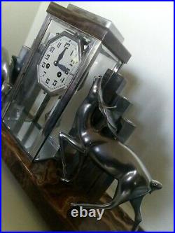 Pendule Horloge Michel Decoux Art Deco Onyx Et Bronze chromé Signée