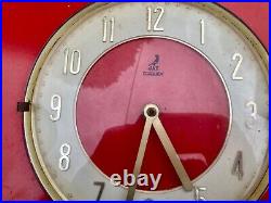 Pendule Horloge Murale Formica Jaz Rouge Vintage Année 50 60