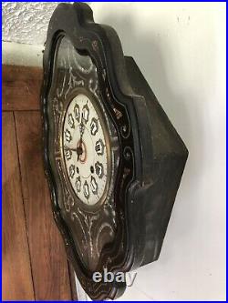 Pendule Horloge émaillée Oeil de Boeuf en bois noirci Napoléon III