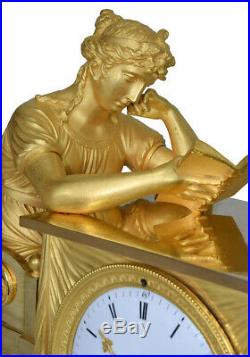 Pendule Liseuse. Kaminuhr Empire clock bronze horloge antique cartel napoleon