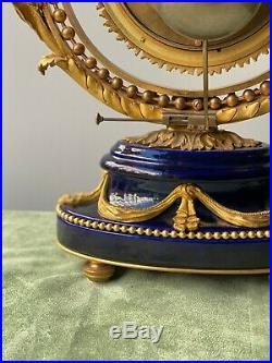 Pendule Lyre En Bronze Doré Porcelaine Bleue émail Pierres Du Rhin XIXe siècle
