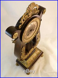 Pendule Lyre époque Restauration Acajou Bronze Doré clock uhr reloj