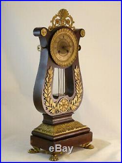 Pendule Lyre époque Restauration Acajou Bronze Doré clock uhr reloj