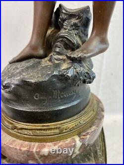 Pendule Marbre Régule patine bronze Sculpture signé Auguste MOREAU XIXe