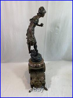 Pendule Marbre Régule patine bronze Sculpture signé Auguste MOREAU XIXe