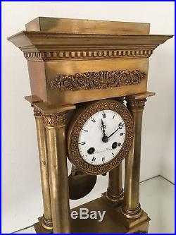 Pendule Portique Bronze Doré Empire Antique French Clock Ancien Napoléon III