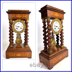 Pendule Portique Napoleon III En Bois Marquéterie Et Bronze Xixe