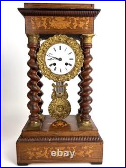 Pendule Portique Napoleon III En Bois Marquéterie Et Bronze Xixe