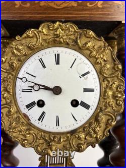 Pendule Portique Napoleon III En Bois Marquéterie Et Bronze Xixe