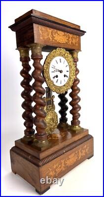 Pendule Portique Napoleon III En Bois Marquéterie Et Bronze Xixe