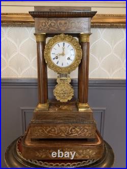 Pendule Portique Noyer Marqueterie, Japy Frères Médaille D'or Louis Philippe