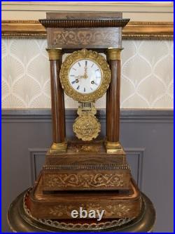 Pendule Portique Noyer Marqueterie, Japy Frères Médaille D'or Louis Philippe