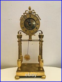 Pendule Squelette Bronze Fin 18 Eme Siecle Clock Uhre