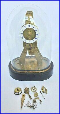 Pendule Squelette XIX Eme Cadran Email Balancier Globe Verre H54