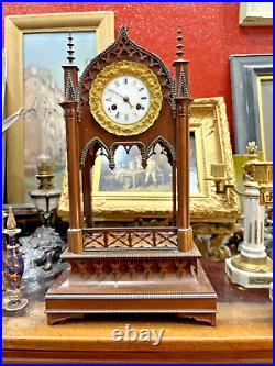 Pendule XIXe En Palissandre Gothique Flamboyant Vers 1830 Mantel Click Gothic