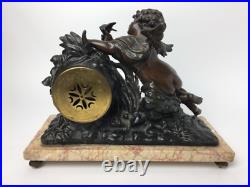 Pendule Xixeme Siecle, Avec Putti Et Oiseaux Patine Brune En Regule