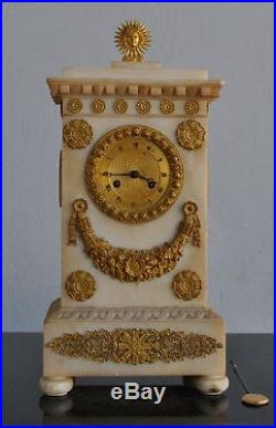 Pendule albatre blanc époque Empire bronze dorés XIXème