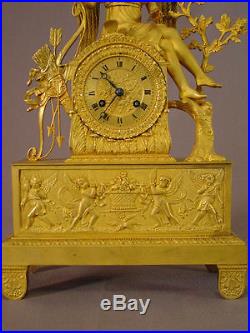Pendule ancienne Eros Empire Restauration bronze doré french clock uhr XIXéme
