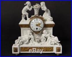 Pendule biscuit enfants fruits vendange Sèvres Samson bronze clock XIXème