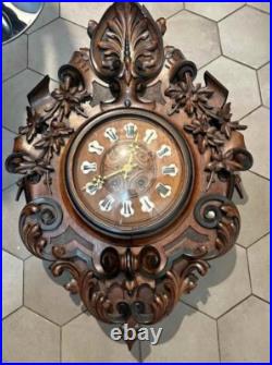 Pendule bois sculpté, horloge clock Forêt noire Black forest