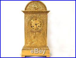 Pendule borne bronze doré femme chien angelot Legras clock Ier Empire XIXè