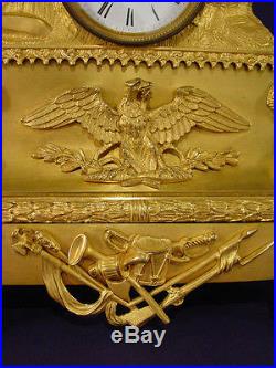 Pendule bronze doré Empire Charles X Napoléon Bonaparte clock uhr XIXéme H 52cm