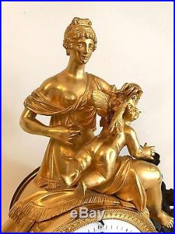 Pendule bronze doré Empire Le Roy horloger de Madame