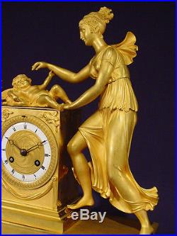 Pendule bronze doré Empire Restauration french clock uhr XIXéme 43 cm