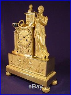 Pendule bronze doré Empire Restauration french clock uhr XIXéme 44 cm