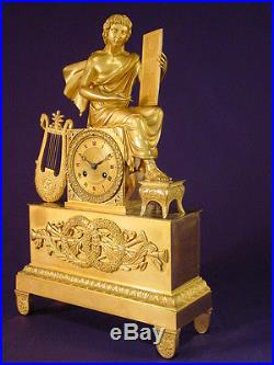 Pendule bronze doré Empire Restauration poète Virgile french clock uhr XIXéme