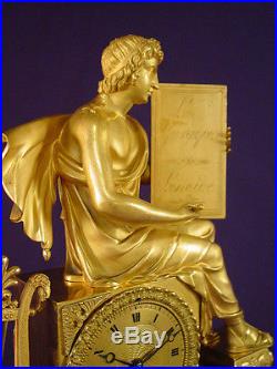 Pendule bronze doré Empire Restauration poète Virgile french clock uhr XIXéme