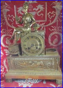 Pendule bronze doré a fil XIXe empire Diane diana antique mantel clock orologio
