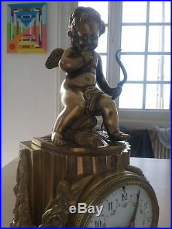 Pendule bronze dore angelot putti /cupidon clock 19eme