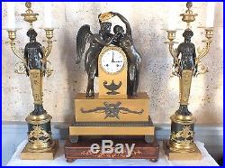 Pendule bronze doré candélabres d'après Michallon travail Thomire clock