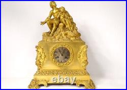 Pendule bronze doré personnages homme enfant Napoléon III clock XIXème