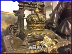 Pendule bronze et marbre Louis XIII couronne royale