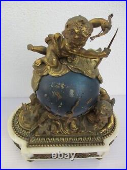 Pendule bronze globe celeste decor putti d'époque 19ème angelot napoleon III
