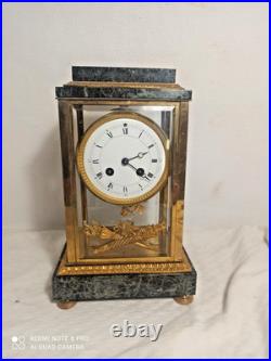 Pendule cage belle qualite marbre vert de mer, bronze dore fonctionne sonne