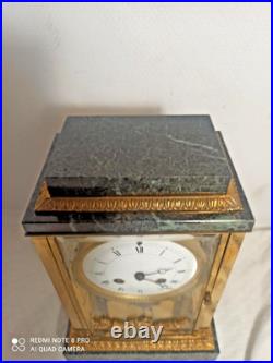 Pendule cage belle qualite marbre vert de mer, bronze dore fonctionne sonne