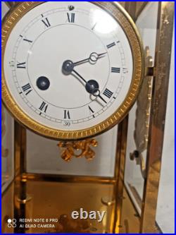 Pendule cage belle qualite marbre vert de mer, bronze dore fonctionne sonne