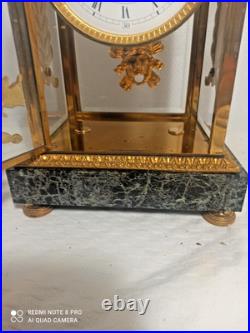 Pendule cage belle qualite marbre vert de mer, bronze dore fonctionne sonne