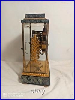 Pendule cage belle qualite marbre vert de mer, bronze dore fonctionne sonne