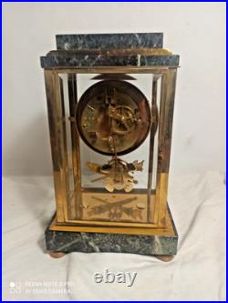 Pendule cage belle qualite marbre vert de mer, bronze dore fonctionne sonne