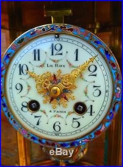 Pendule cage cloisonné Leroy à Paris regulator clock glass