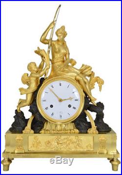 Pendule chasseresse. Kaminuhr Empire clock bronze horloge antique cartel